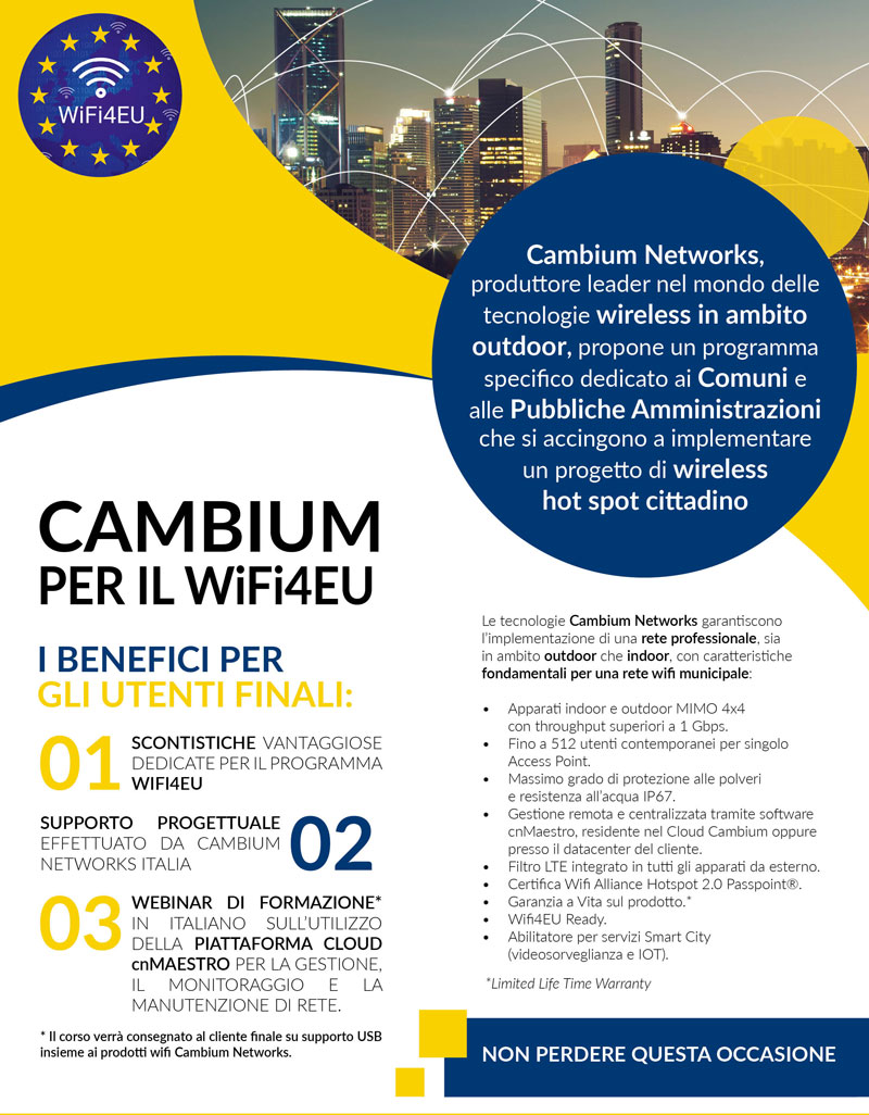 Programma dedicato Cambium Networks per WiFi4EU