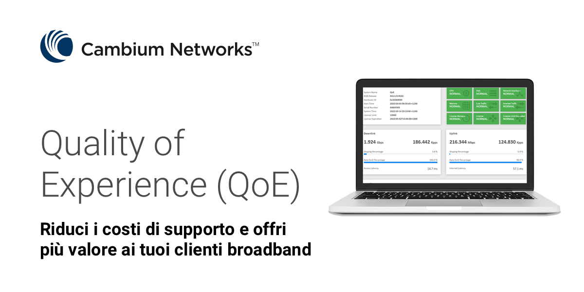 Cambium Networks Quality of Experience (QoE): più valore ai clienti broadband