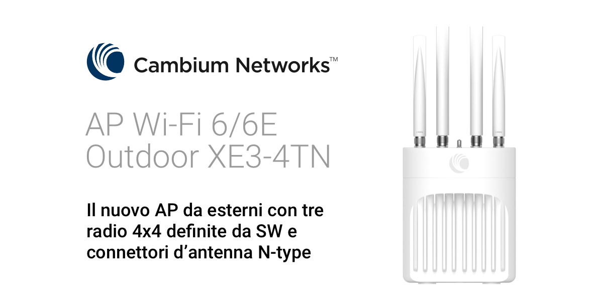 Nuovo access point outdoor Wi-Fi 6/6E XE3-4TN di Cambium Networks